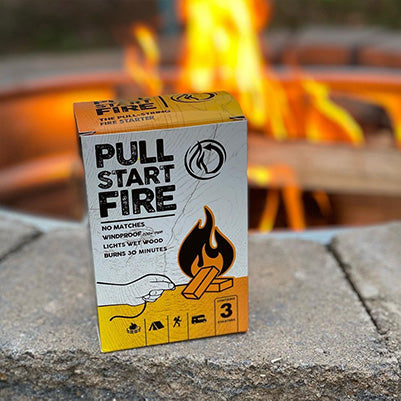 Pull Start Fire Product Shot Pictured on a Fire Pit
